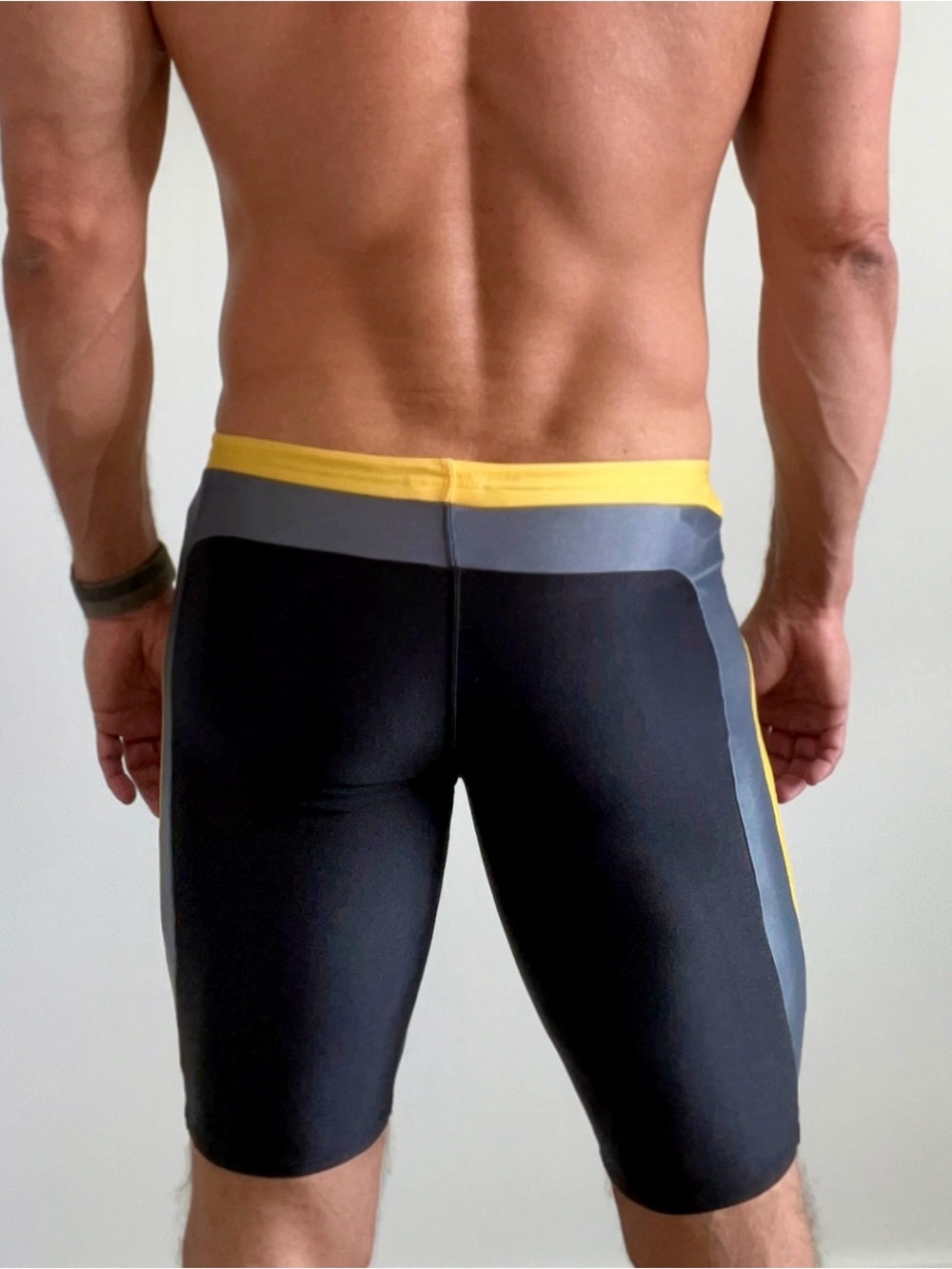 Speedo Black Swim Jammer with Yellow & Gray Accents, Size 32